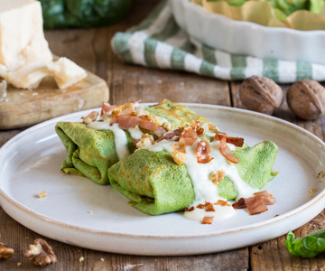 Crêpes met pompoen, spek en walnoten