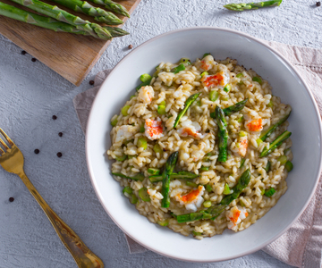 Risotto met asperges en scampi