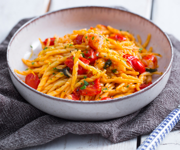 Pasta met tomaatjes en garnalen