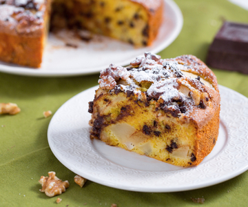 Chocoladetaart met peren en walnoten