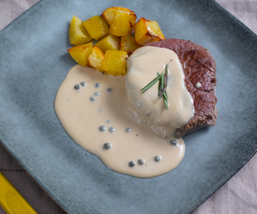 Ossenhaas met groene peper (zonder boter)