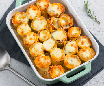 Champignonnestjes met pompoencrème en mozzarella