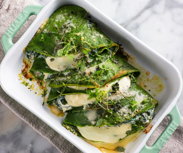 Crêpes met spinazie uit de oven