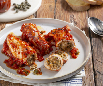 Gevulde inktvissen in de pan