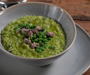 Risotto met erwten en inktvisjes
