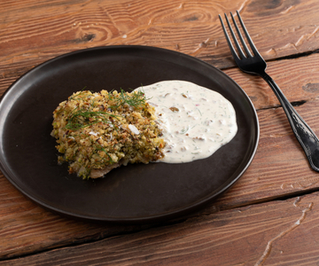 Zalmforel met pistachekorst