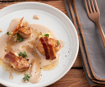 Coquilles met pancetta en kastanjeroom