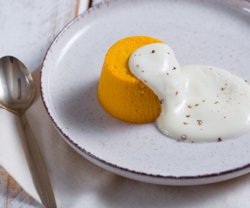 Pompoenflan met gorgonzolafondue