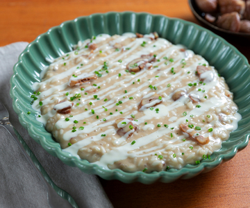 Kastanjerisotto met Castelmagno-fondue