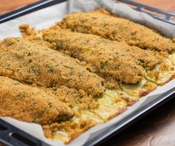 Gegratineerde zeebaarsfilets