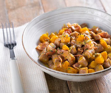 Kastanjegnocchi met pompoen en speck