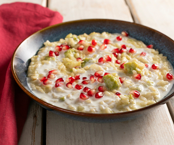 Risotto met romanesco, granaatappel en kefir