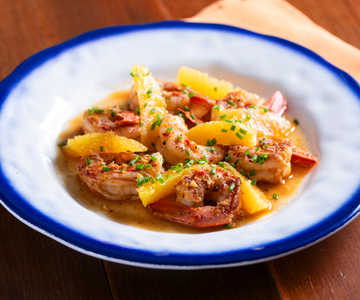 Grote garnalen met sinaasappel