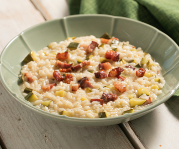 Risotto met courgette en pancetta