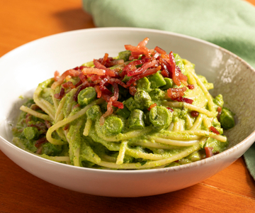 Pasta met asperges en speck