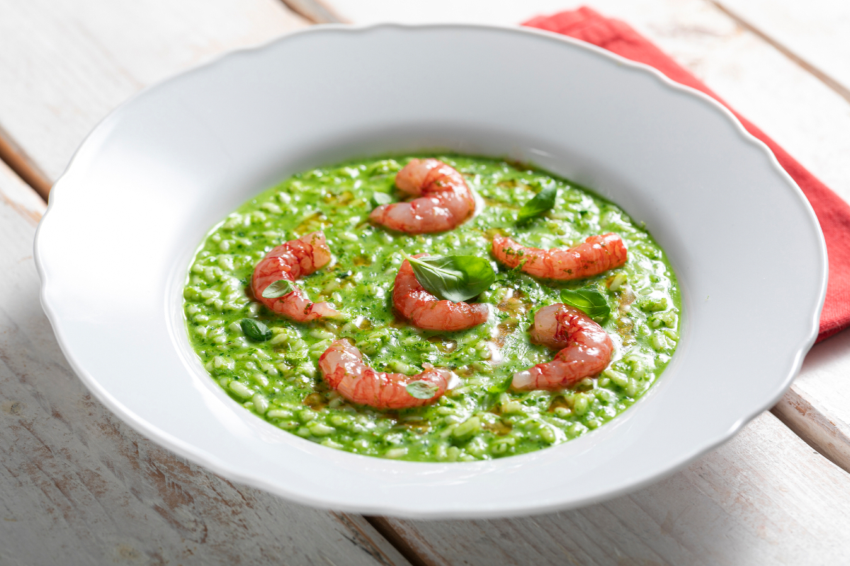 Risotto met pesto en garnalen