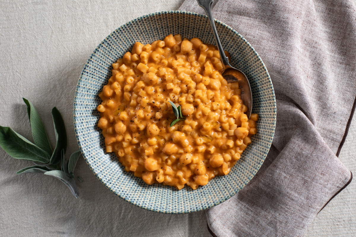 Romige pasta met kikkererwten
