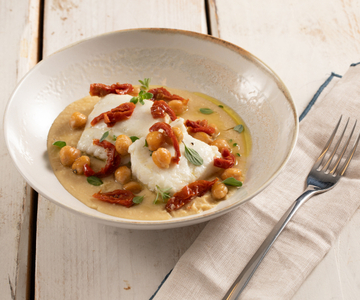 Confit van kabeljauw op kikkererwtencrème