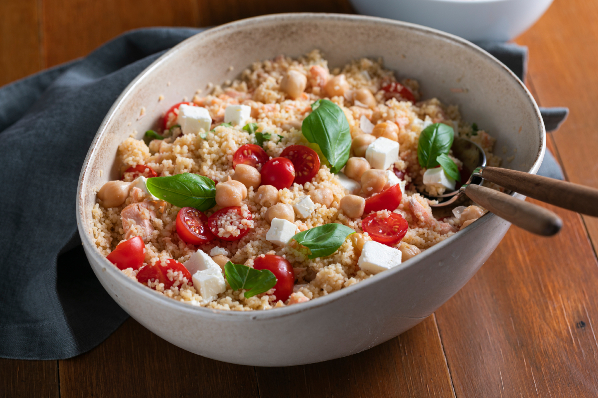 Couscous met zalm en feta