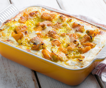 Lasagne met pompoen en prei